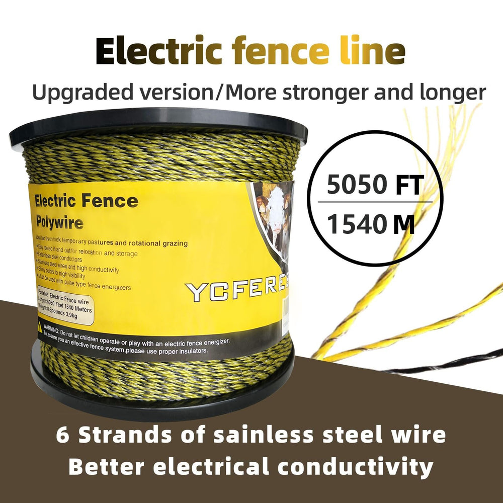 Close-up of YCFERESY Electric Fence Polywire showing stainless steel strands