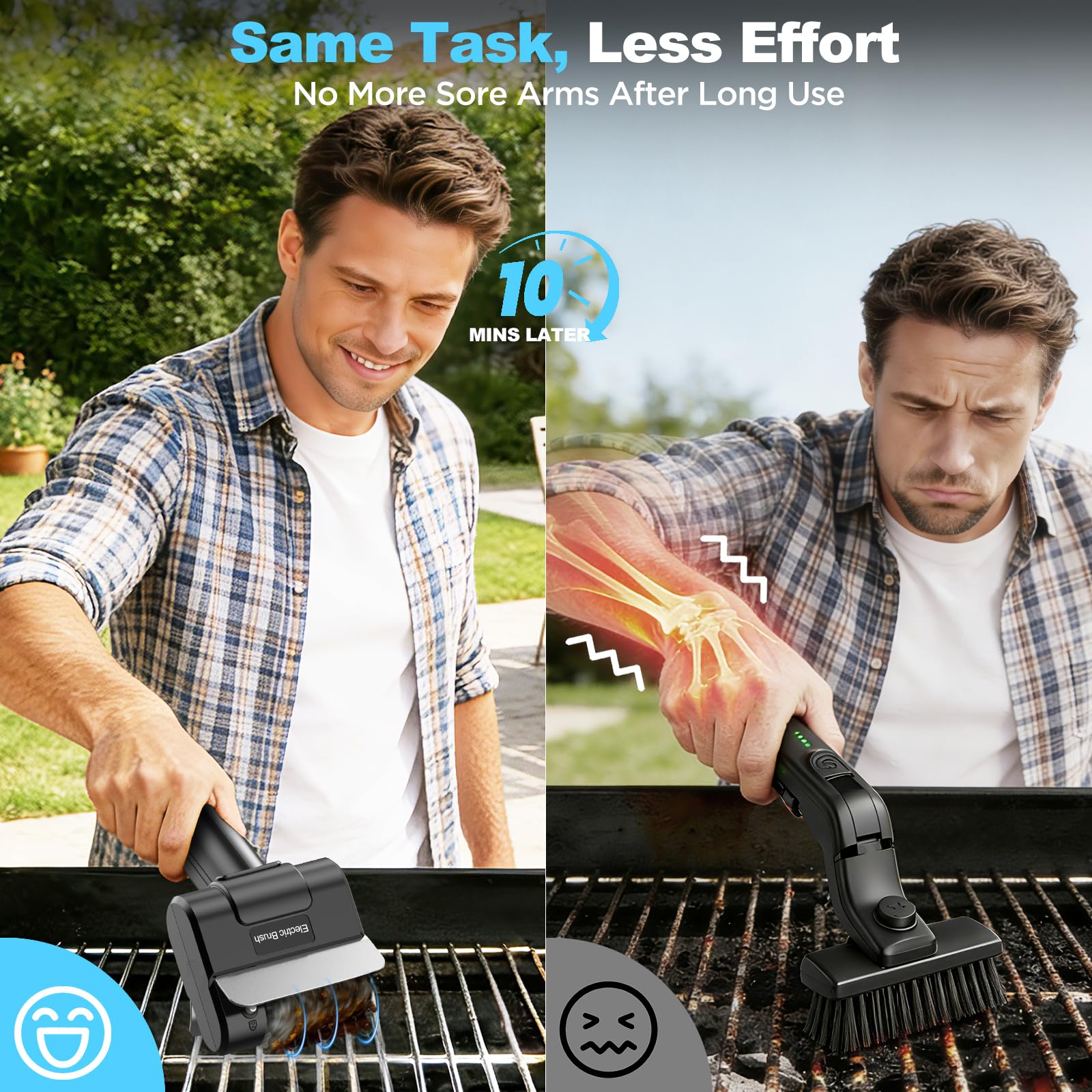 Close-up of YEBLEM Electric Grill Brush showing dual safety lock