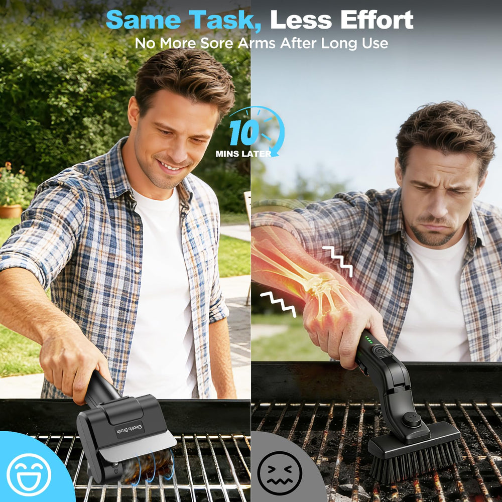 Close-up of YEBLEM Electric Grill Brush showing dual safety lock
