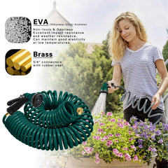 Close-up of YESTAR garden hose nozzle with multiple spray settings