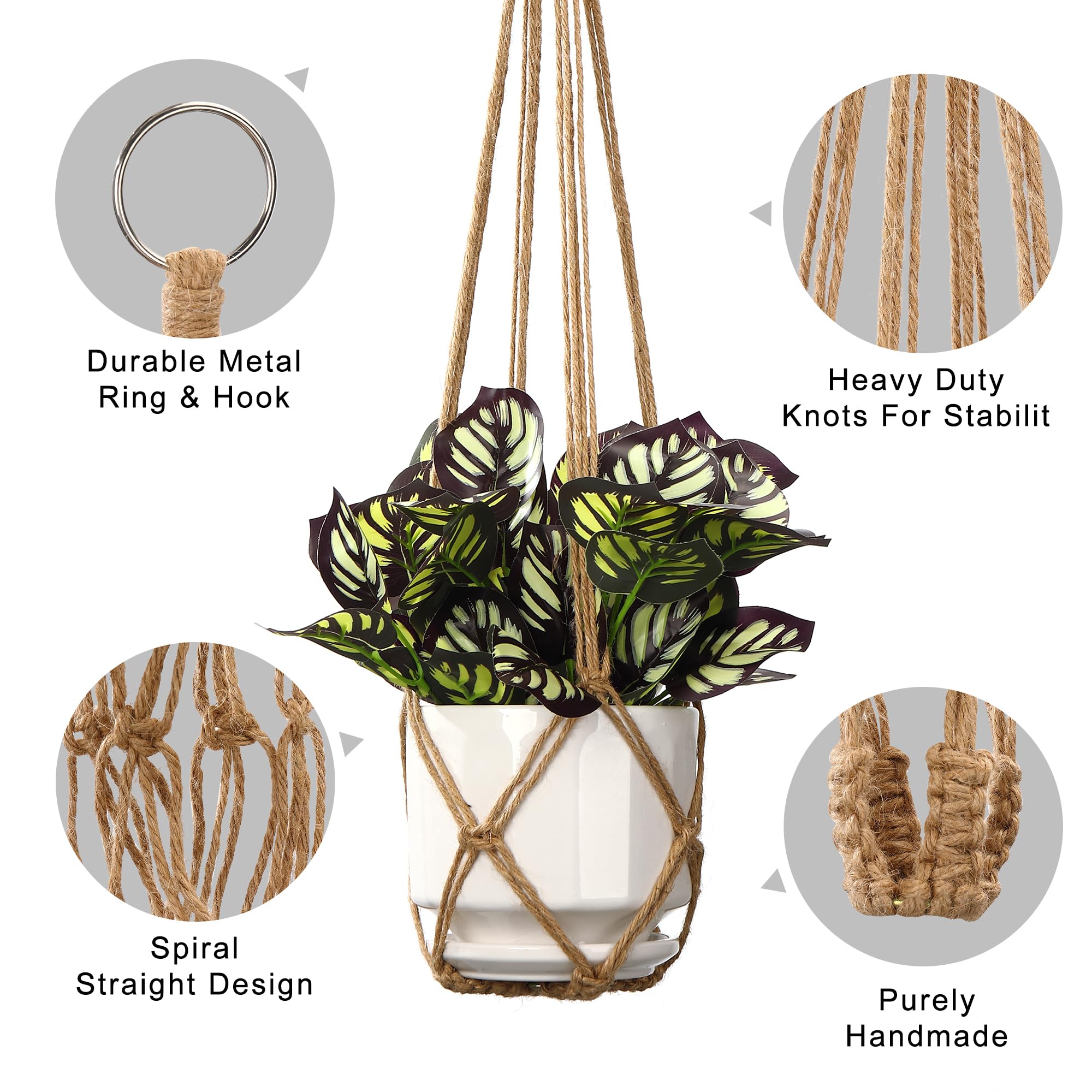 Close-up of YIBOT macrame plant hanger with S hook