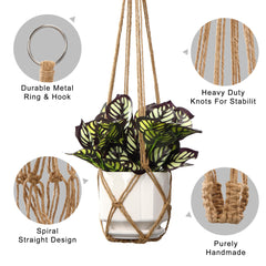 Close-up of YIBOT macrame plant hanger with S hook