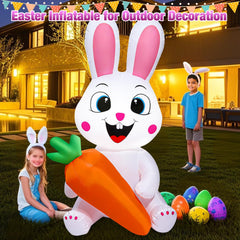 Close-up of Yichuke inflatable bunny holding carrot, daytime view