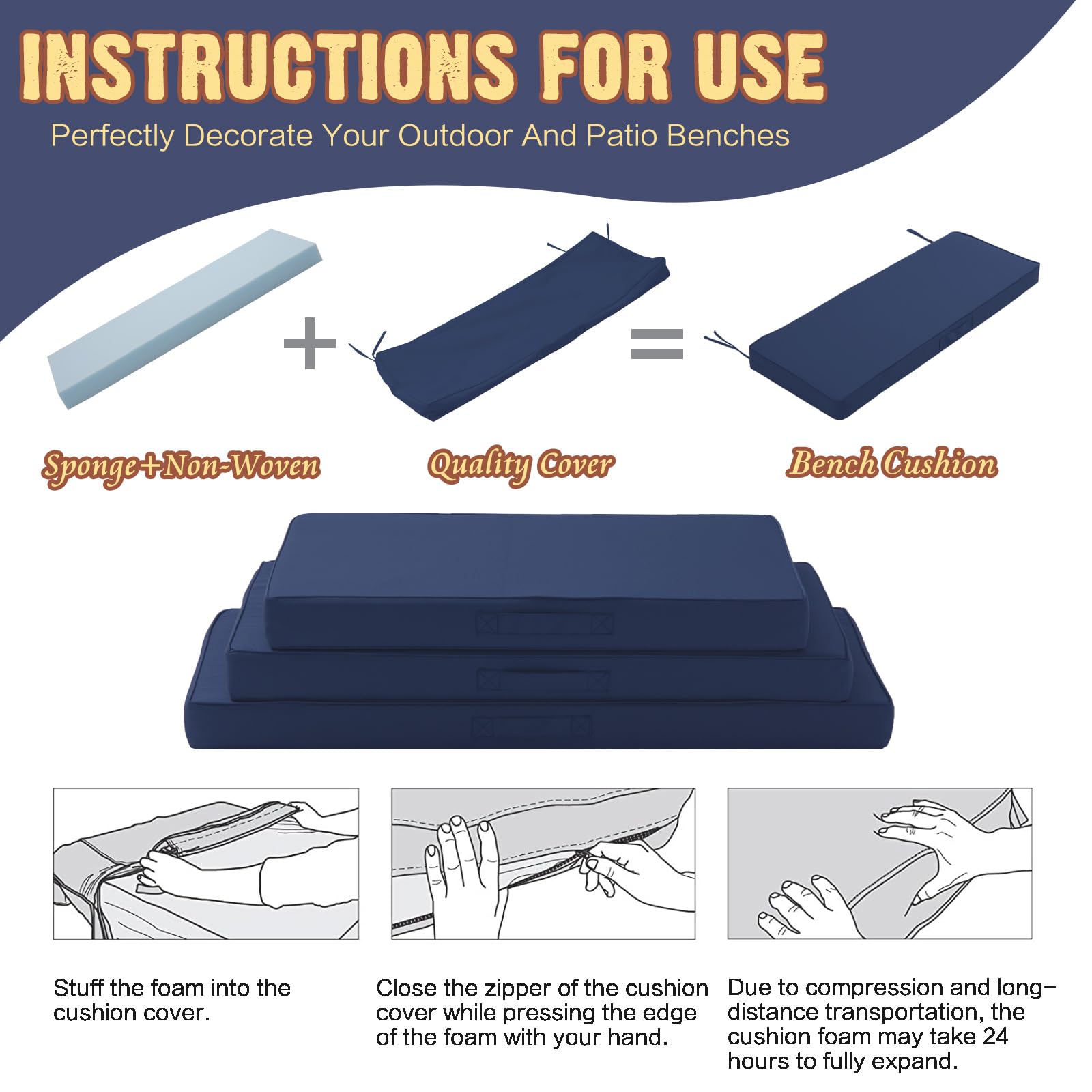 Close-up of YIJIAN HOME Outdoor Bench Cushion handle and zipper