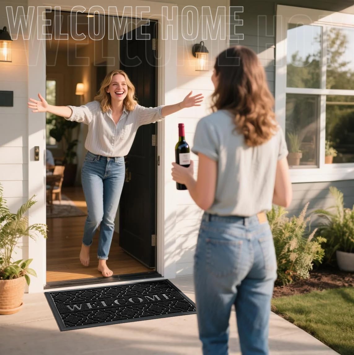 Close-up of Yimobra Welcome Door Mat rubber backing