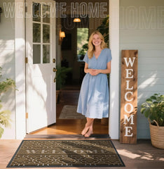 Close-up of Yimobra Welcome Mat groove pattern with WELCOME lettering
