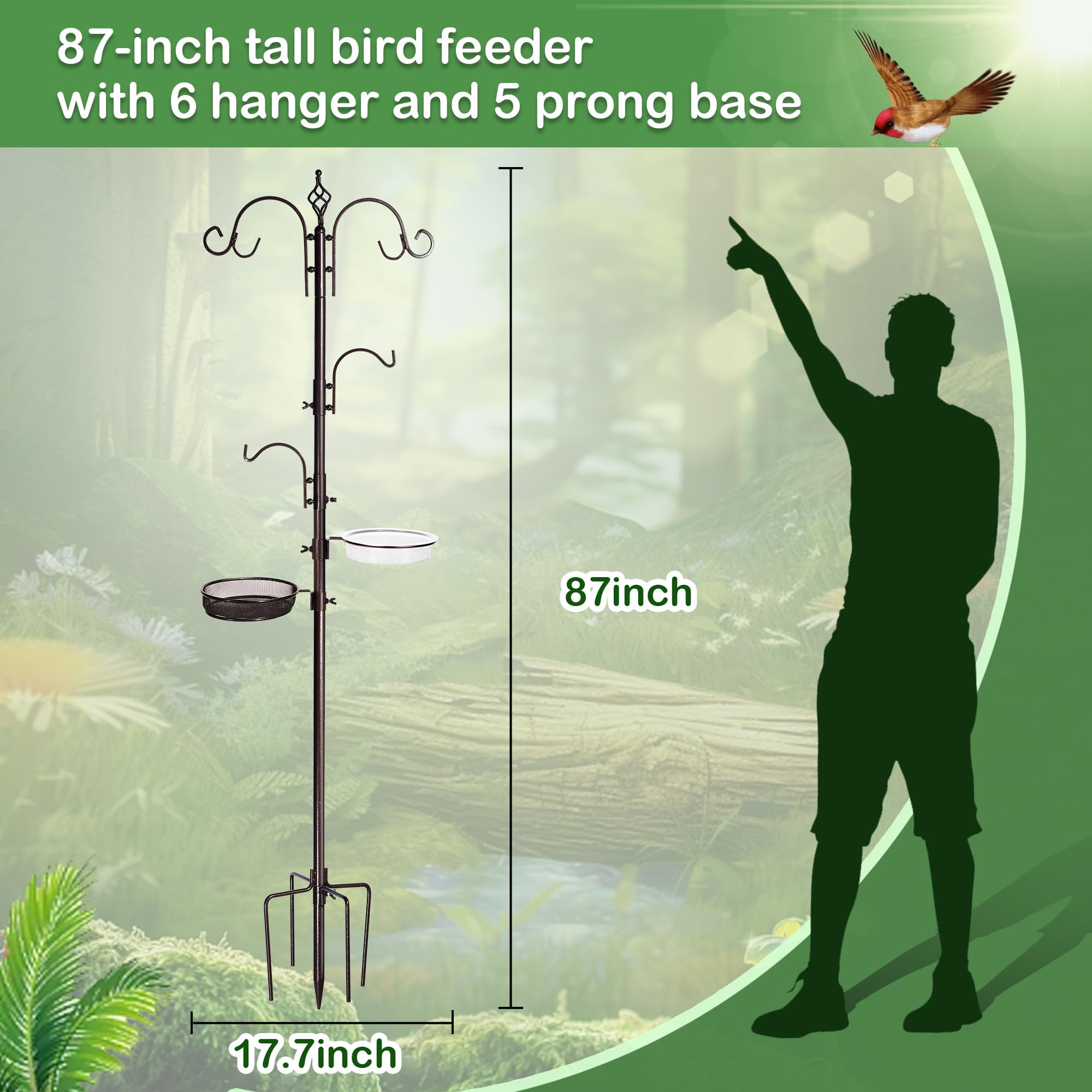 Close-up of YINGYM bird feeder pole features and hooks