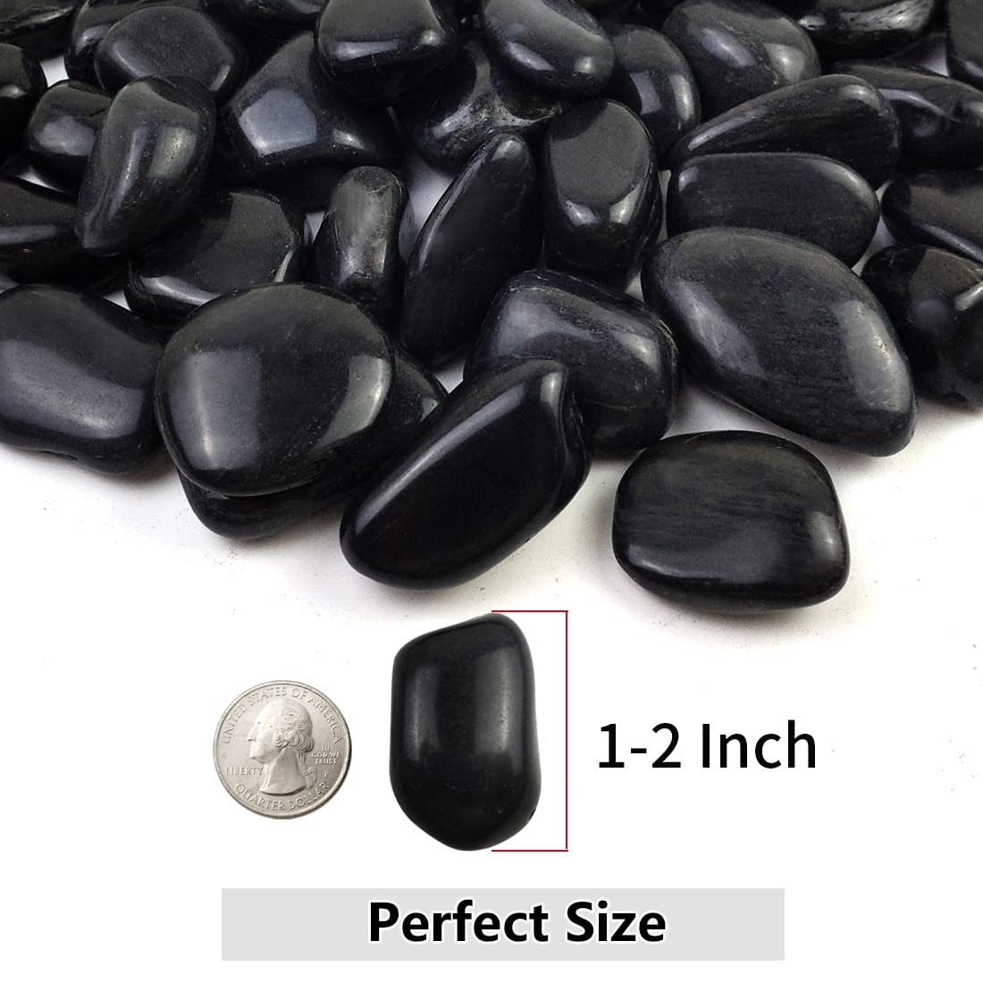 Close-up of YISZM black pebbles showing smooth texture