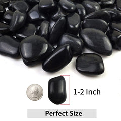 Close-up of YISZM black pebbles showing smooth texture