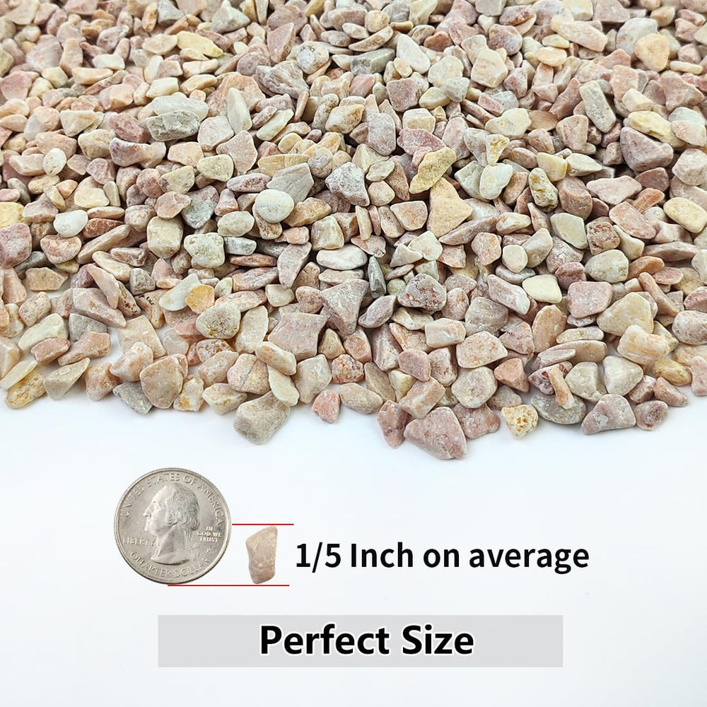 Close-up of YISZM peach gravel pebbles showing size and texture