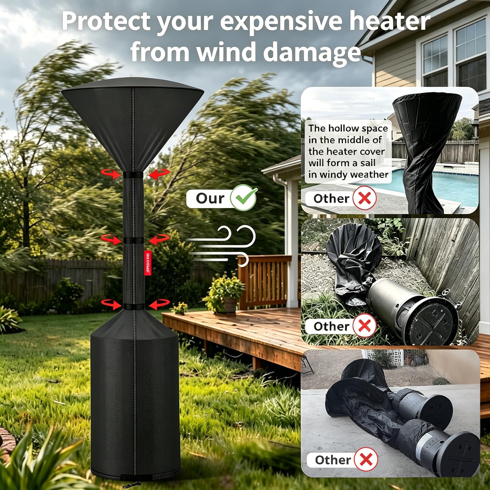 Close-up of YKK zipper on QH.HOME Patio Heater Cover
