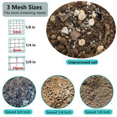 Close-up of YUEBM Soil Sifter 1/8 inch mesh