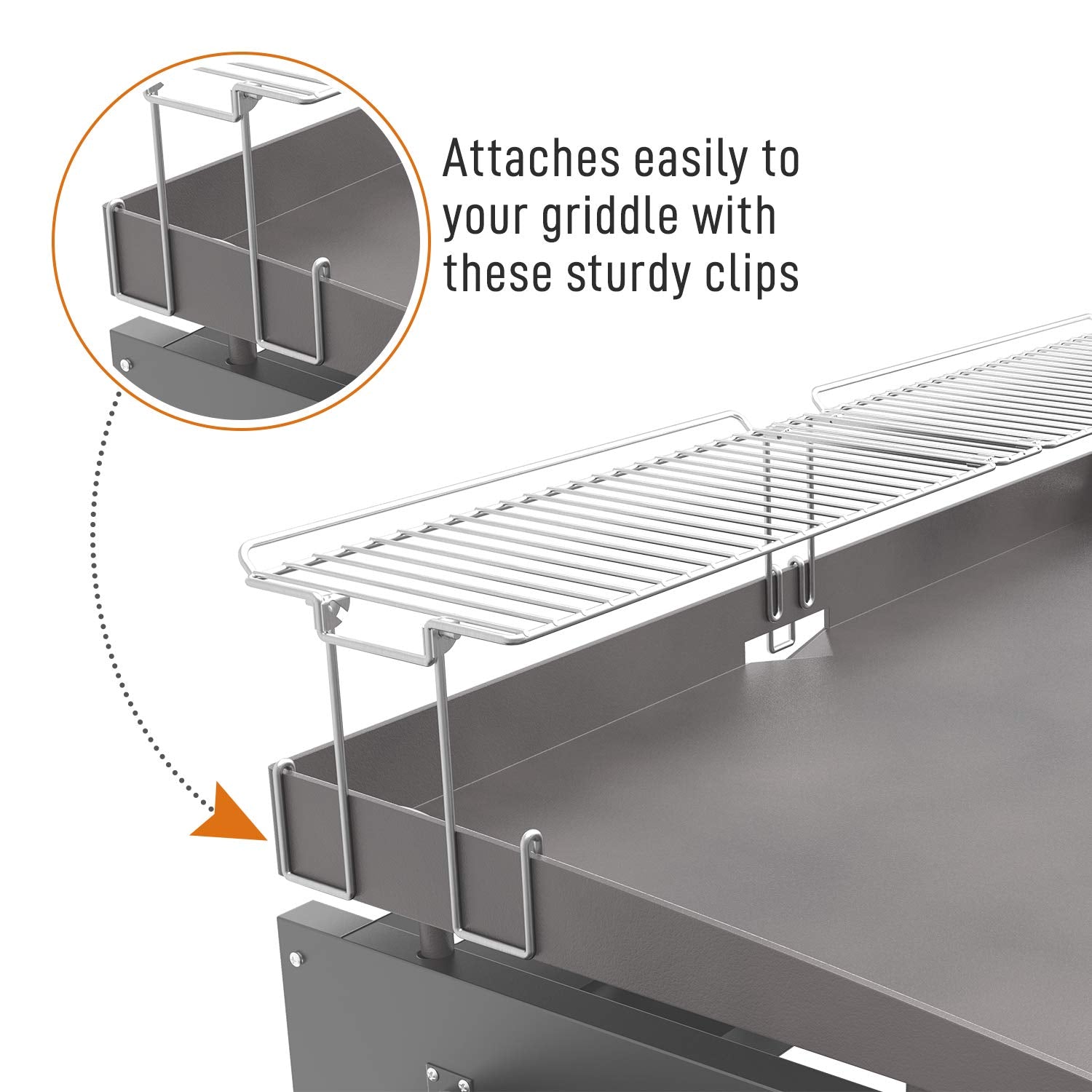 Close-up of Yukon Glory warming rack stainless steel finish