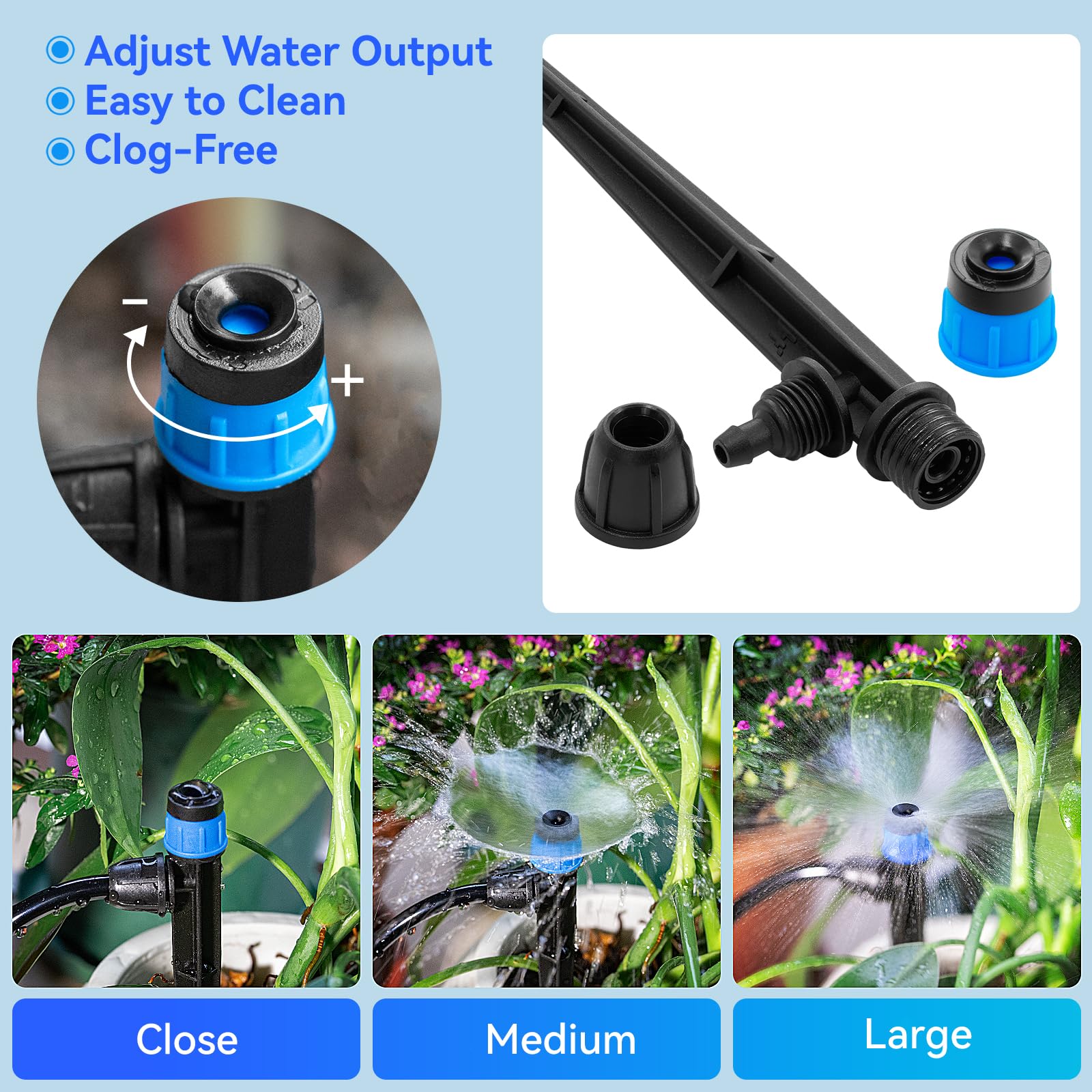 Close-up of Yulaiyoen drip emitter in black and blue