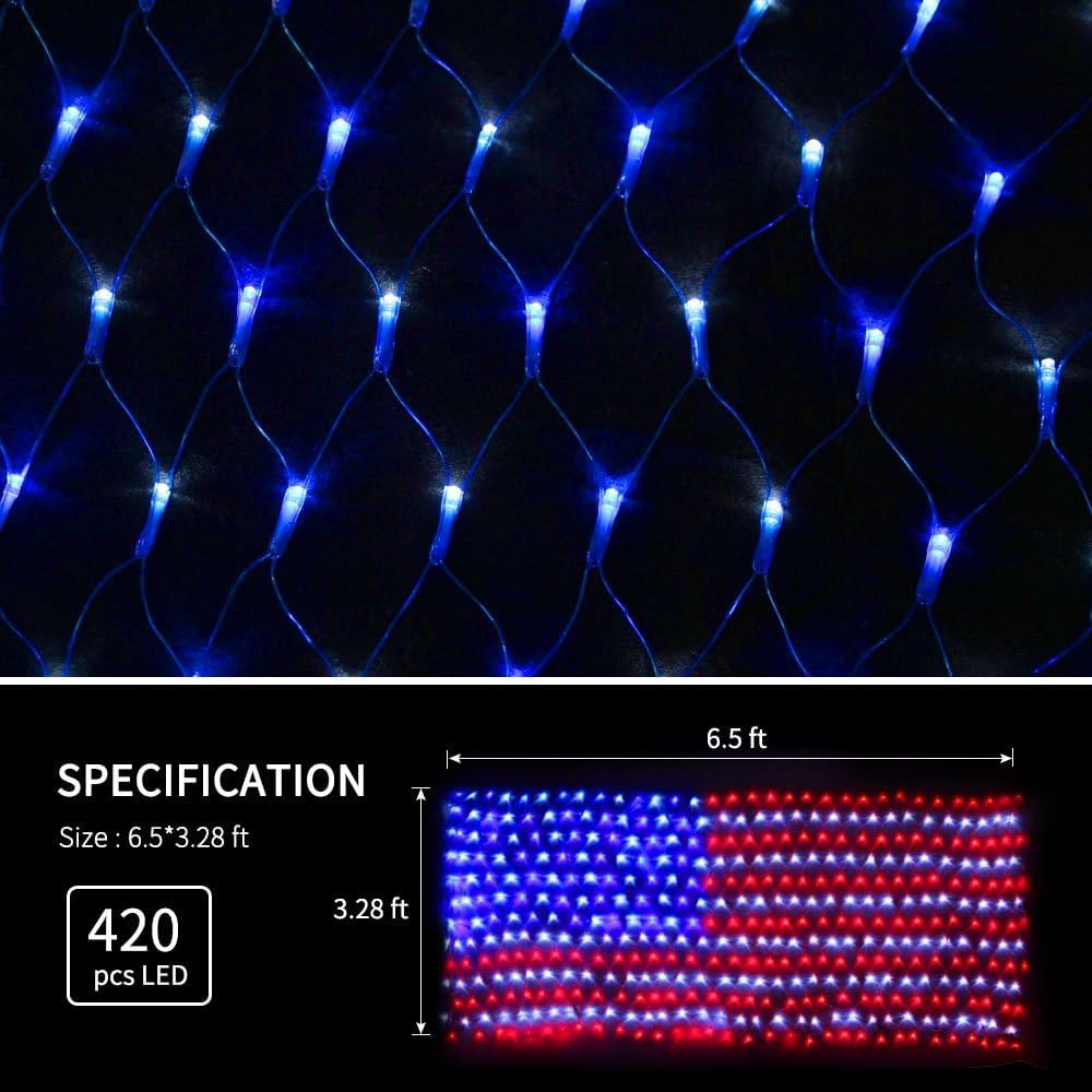 Close-up of YULIANG LED American Flag Lights showing vibrant colours
