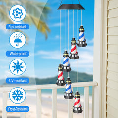 Close-up of YY Gardenia Solar Lighthouse Wind Chimes with LED lights