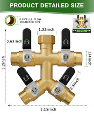 Close-up of ZaakWang hose splitter showing 0.59-inch ball valve