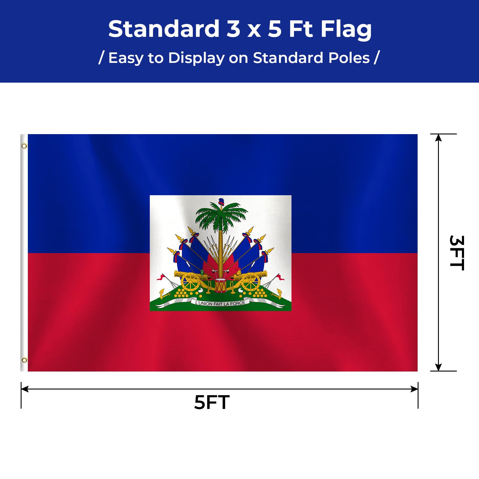 Close-up of ZDSSM Haiti Flag grommets for hanging