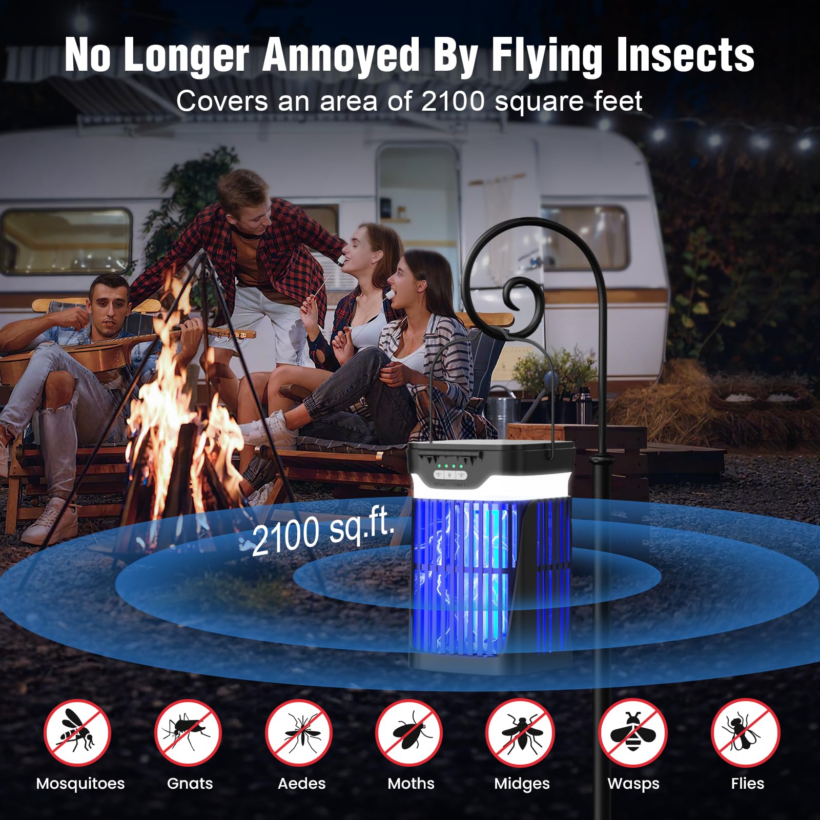 close-up of zechuan Solar Bug Zapper's LED nightlight function