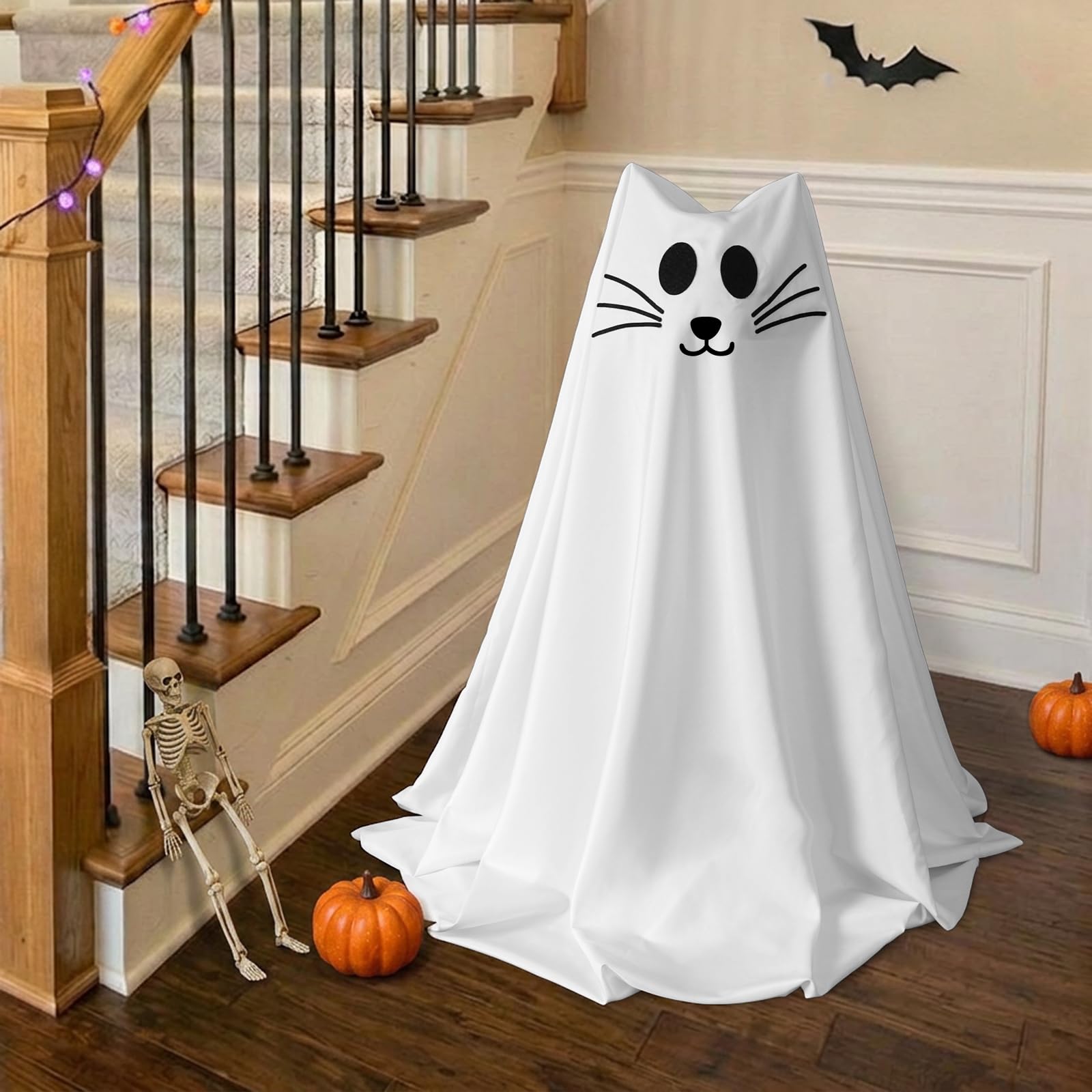 Close-up of Zesua ghost cat figure showcasing soft-touch fabric