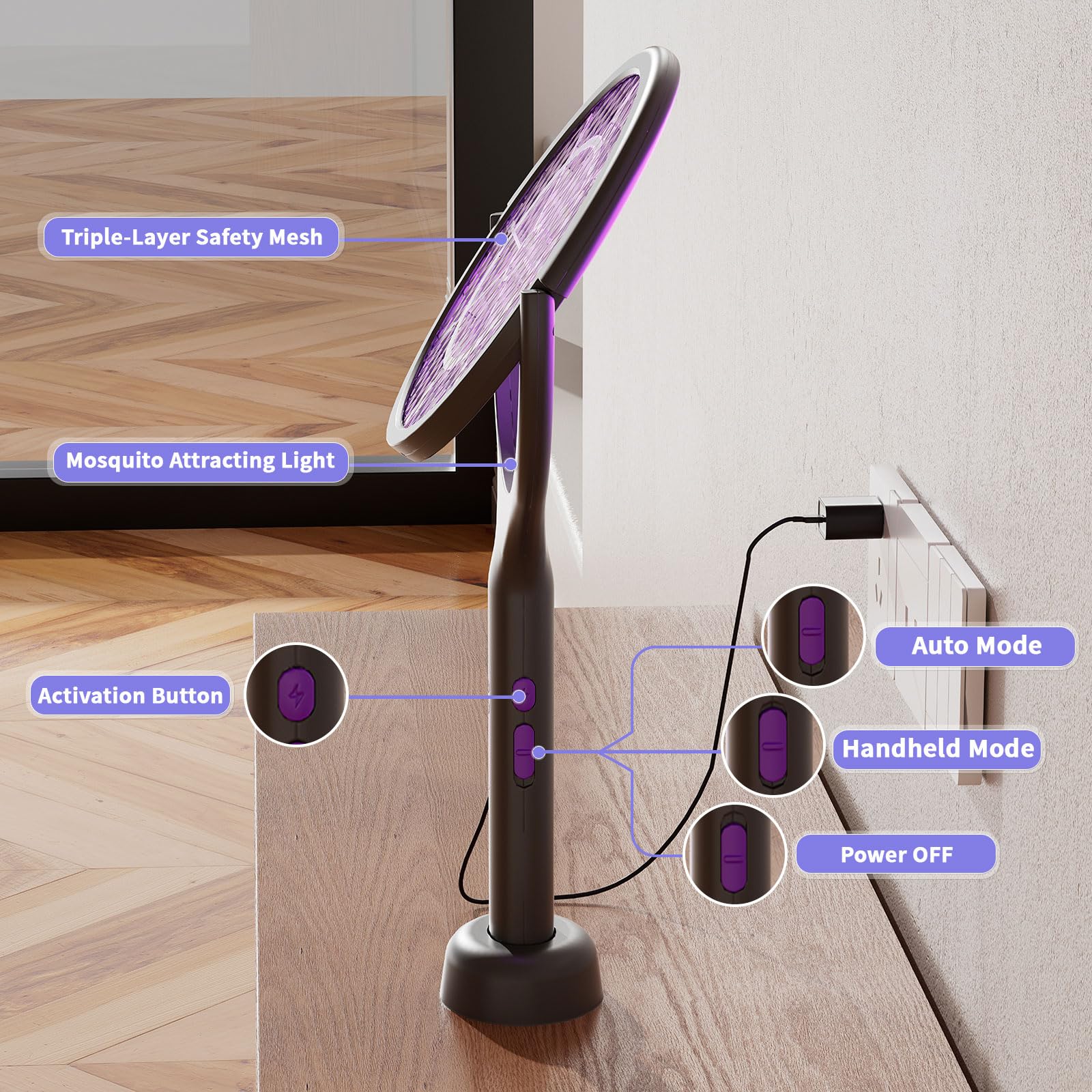 Close-up of ZHOU HE Electric Fly Swatter's protective mesh design