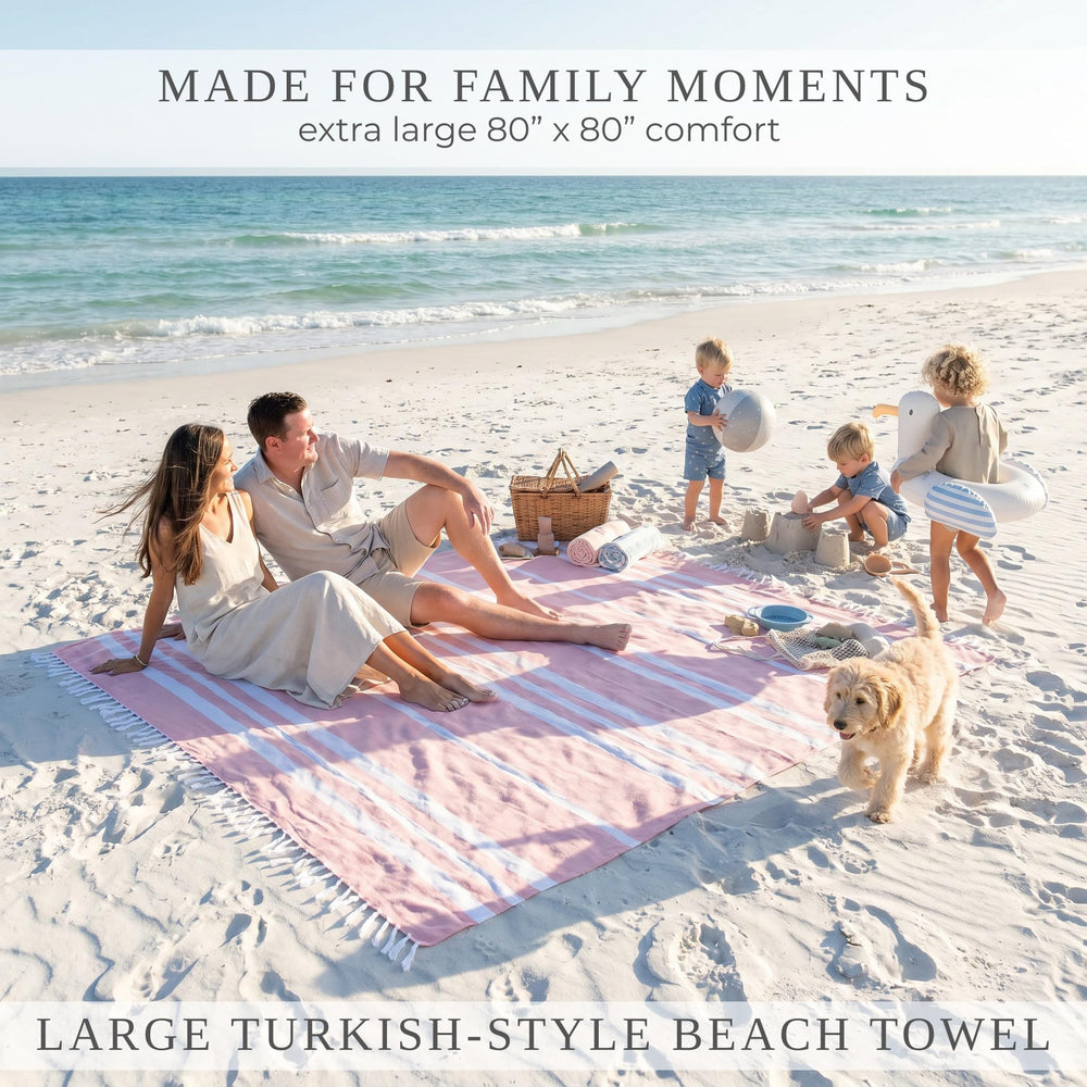 Close-up of ZICOTO beach blanket tassels and striped design