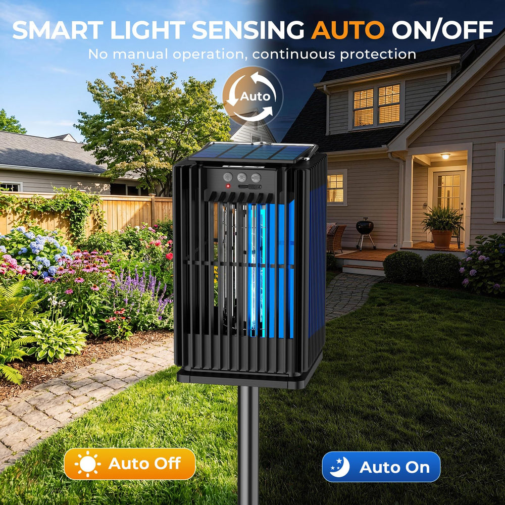 Close-up of Zwiran Solar Bug Zapper showing illuminated light