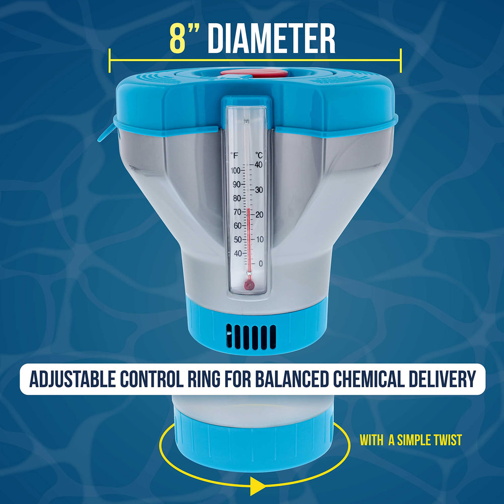 Close-up view of adjustable flow control ring on chlorine floater