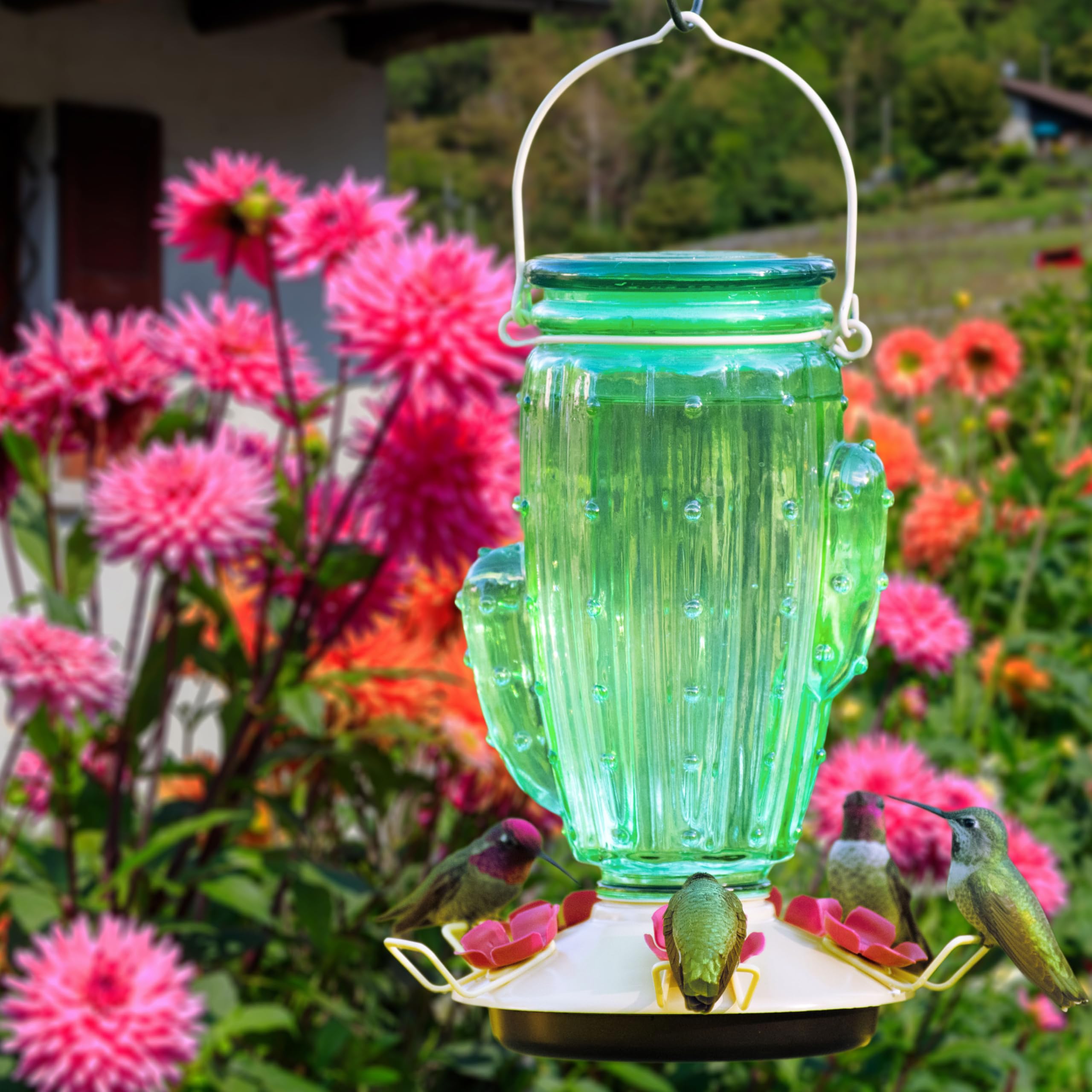 Close-up view of bee guards on Perky-Pet Cactus Hummingbird Feeder