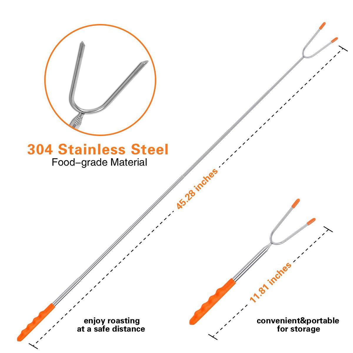 Close-up view of BRIOUT roasting stick fork tip