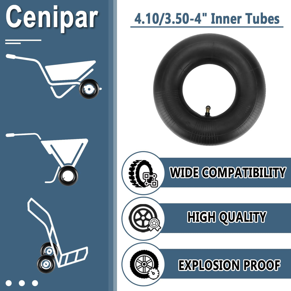 Close-up view of Cenipar 4.10/3.50-4" inner tube showing the valve stem