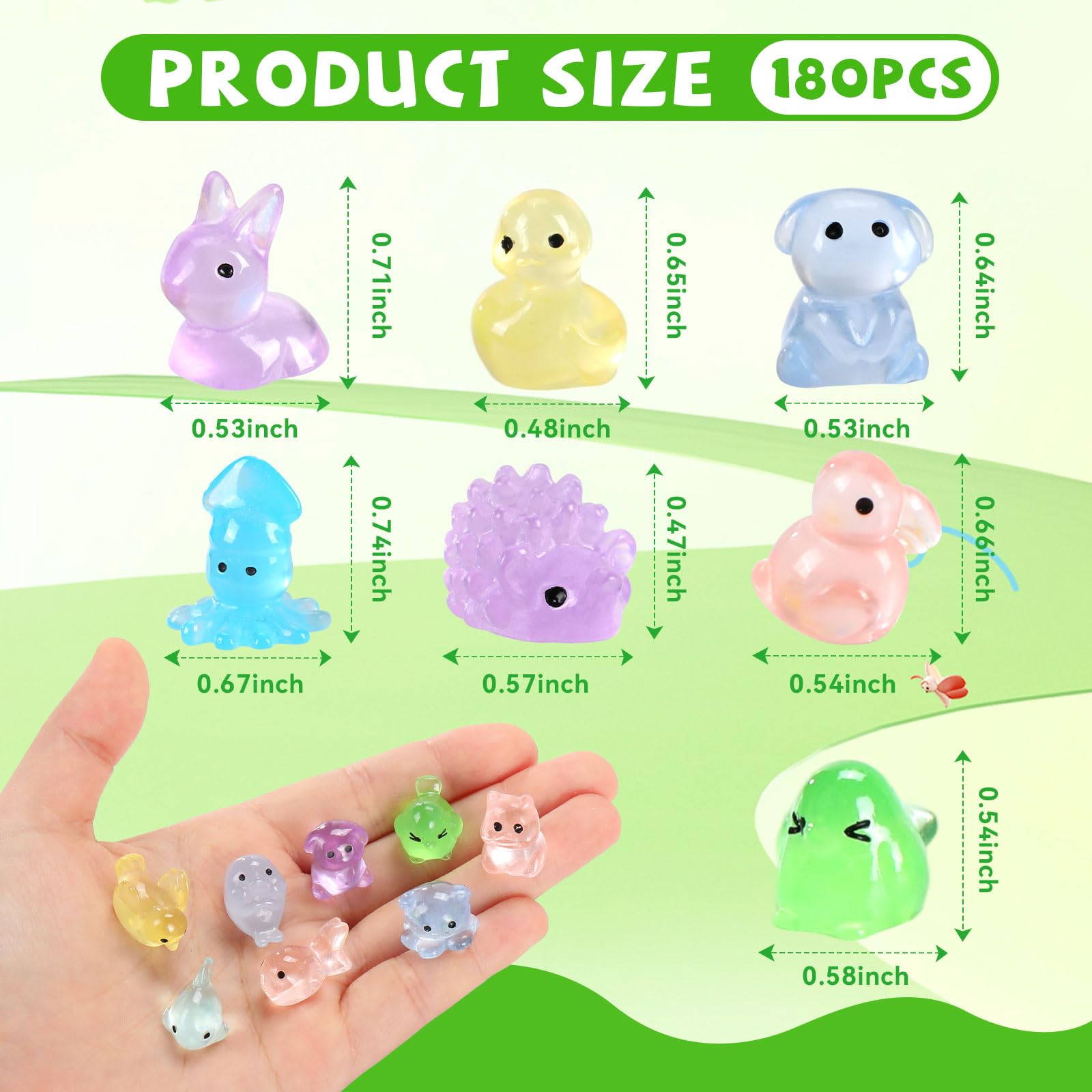 Close-up view of glowing mini resin animals