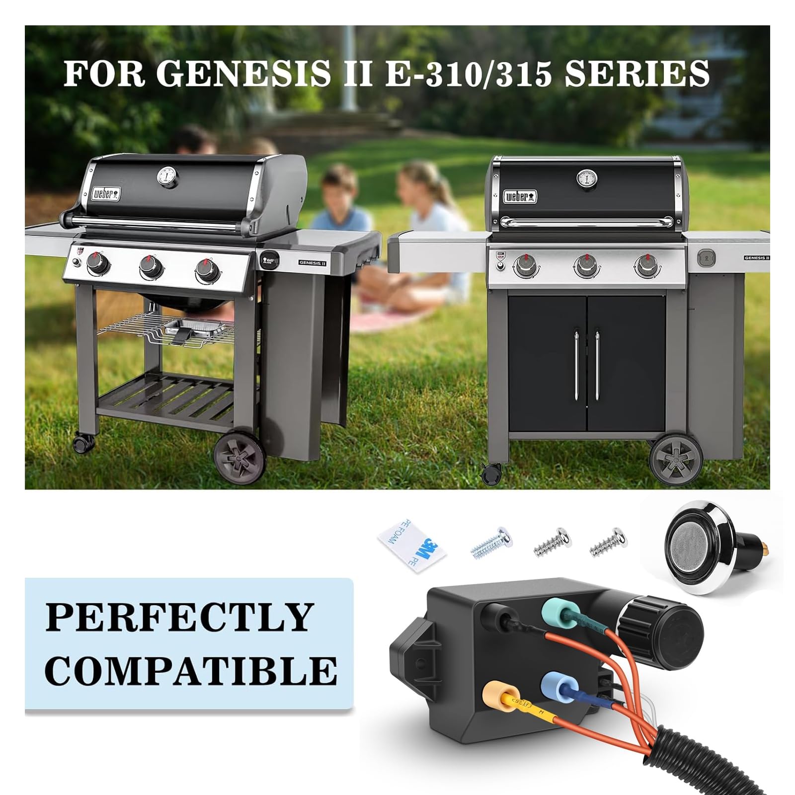 Close-up view of GRISUN 66354 ignition module for Weber grills