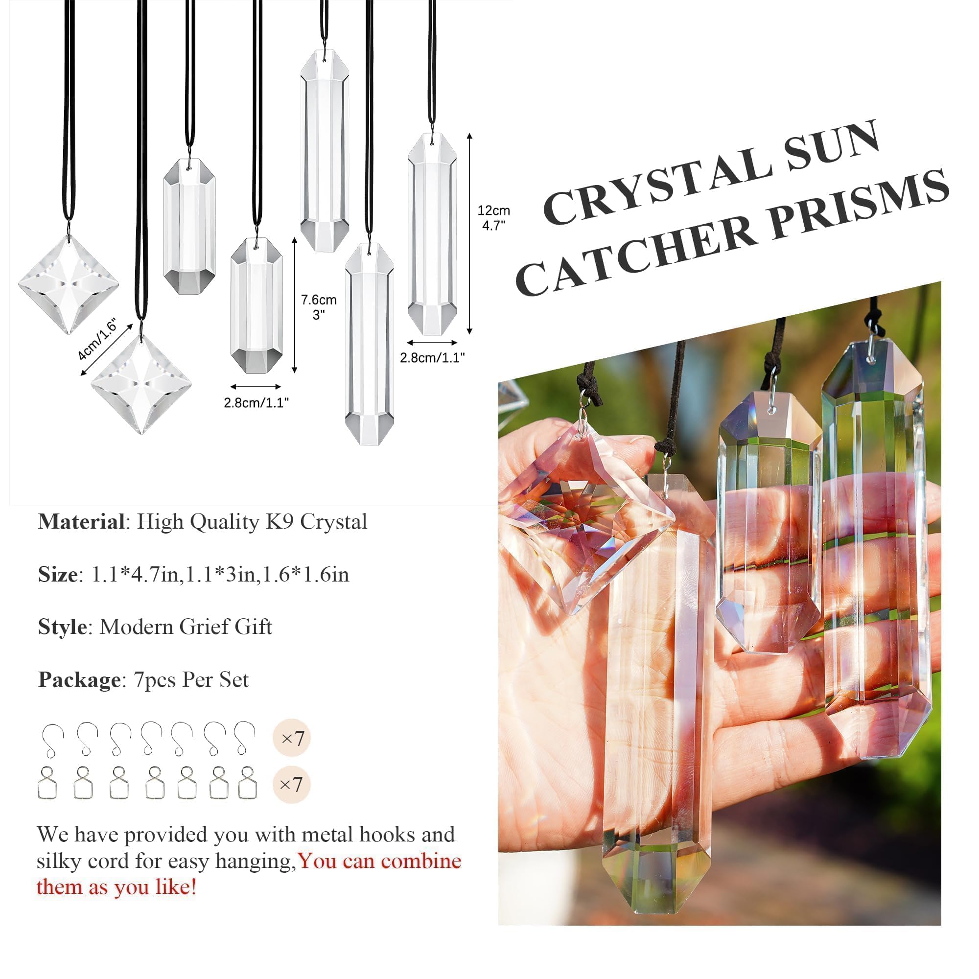 Close-up view of HDCRYSTALGIFTS Clear Crystal Prisms showing rainbow reflections