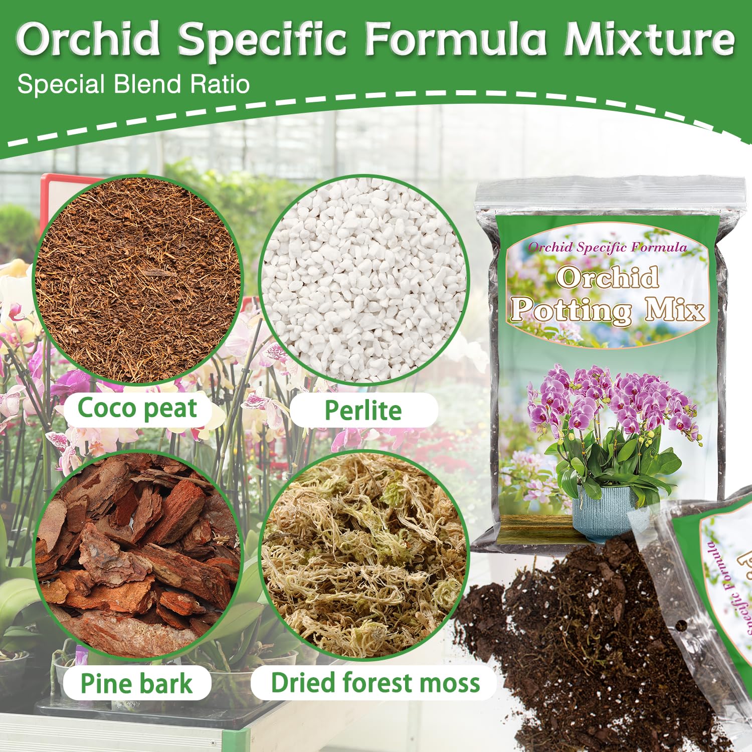 Close-up view of HOUNANG Orchid Potting Mix ingredients
