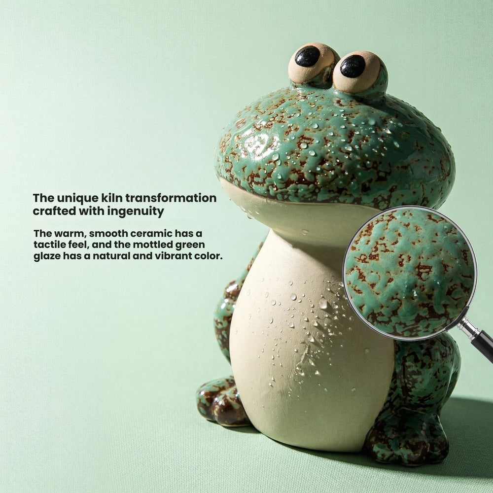 Close-up view of KSZNZB Frog Mom ceramic statue
