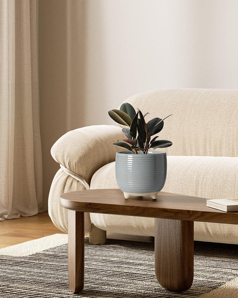 Close-up view of LE TAUCI ceramic plant pot with drainage hole mesh pad