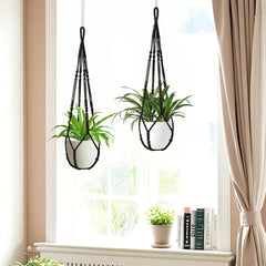Close-up view of LEWESU macrame plant hanger showcasing the cotton rope craftsmanship