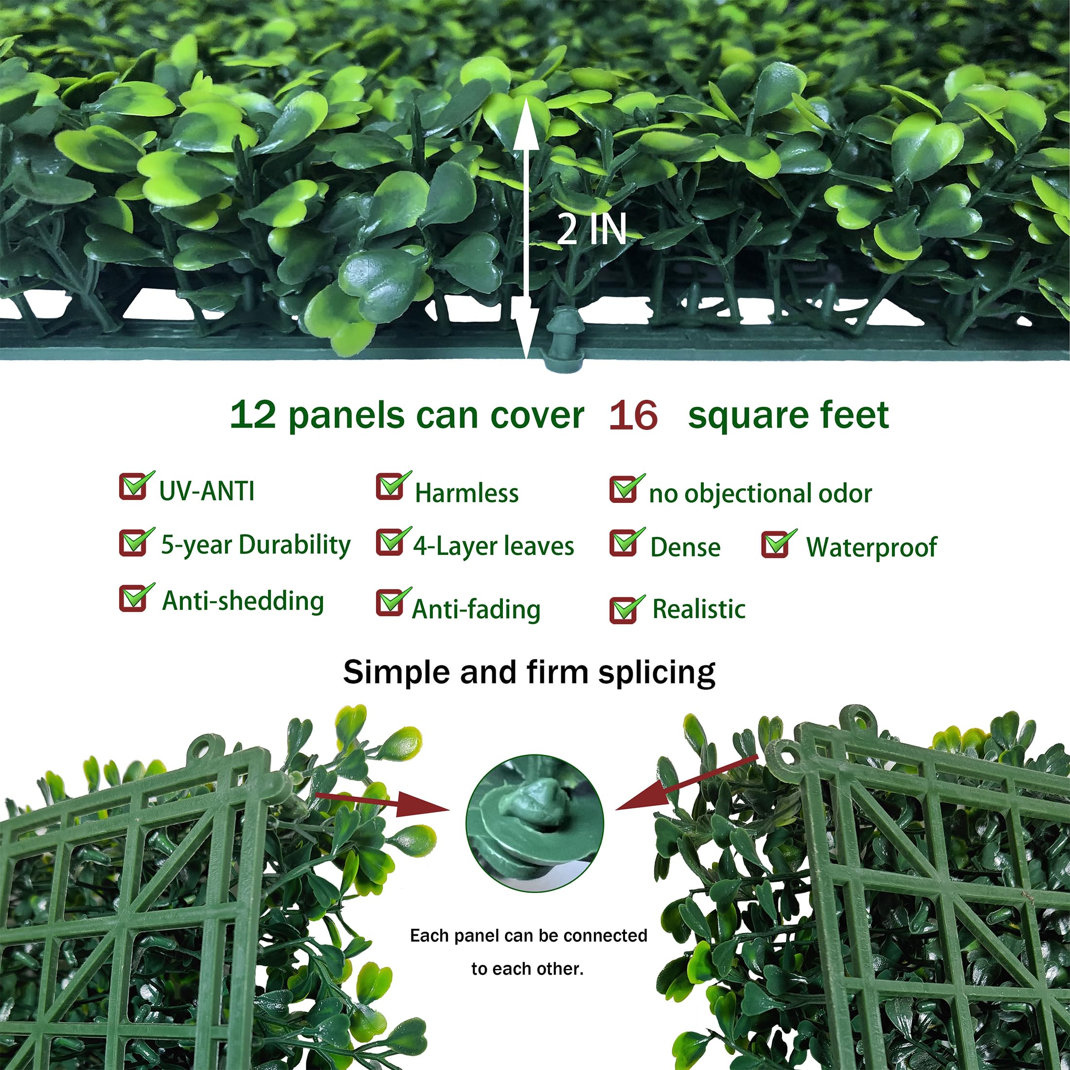 Close-up view of ODTORY artificial hedge leaves