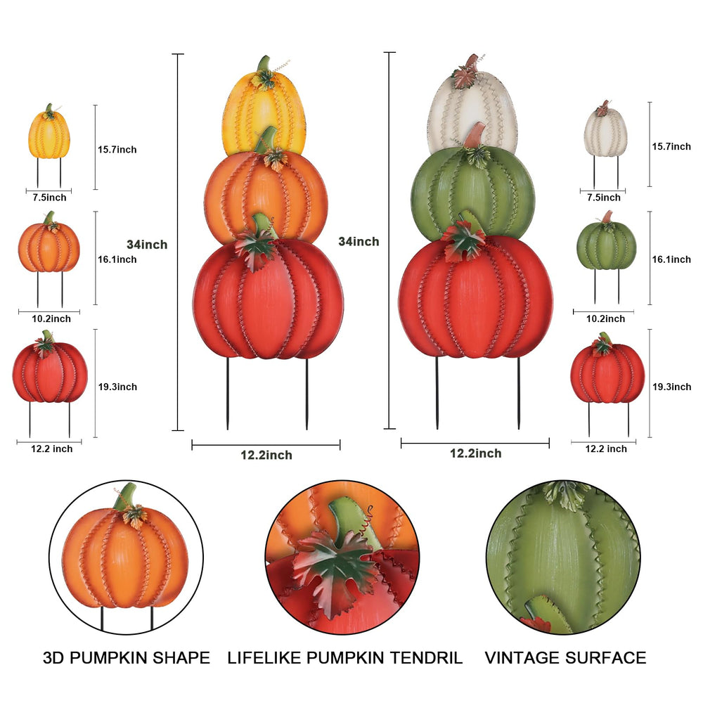 Close-up view of PHITRIC metal pumpkin garden stakes