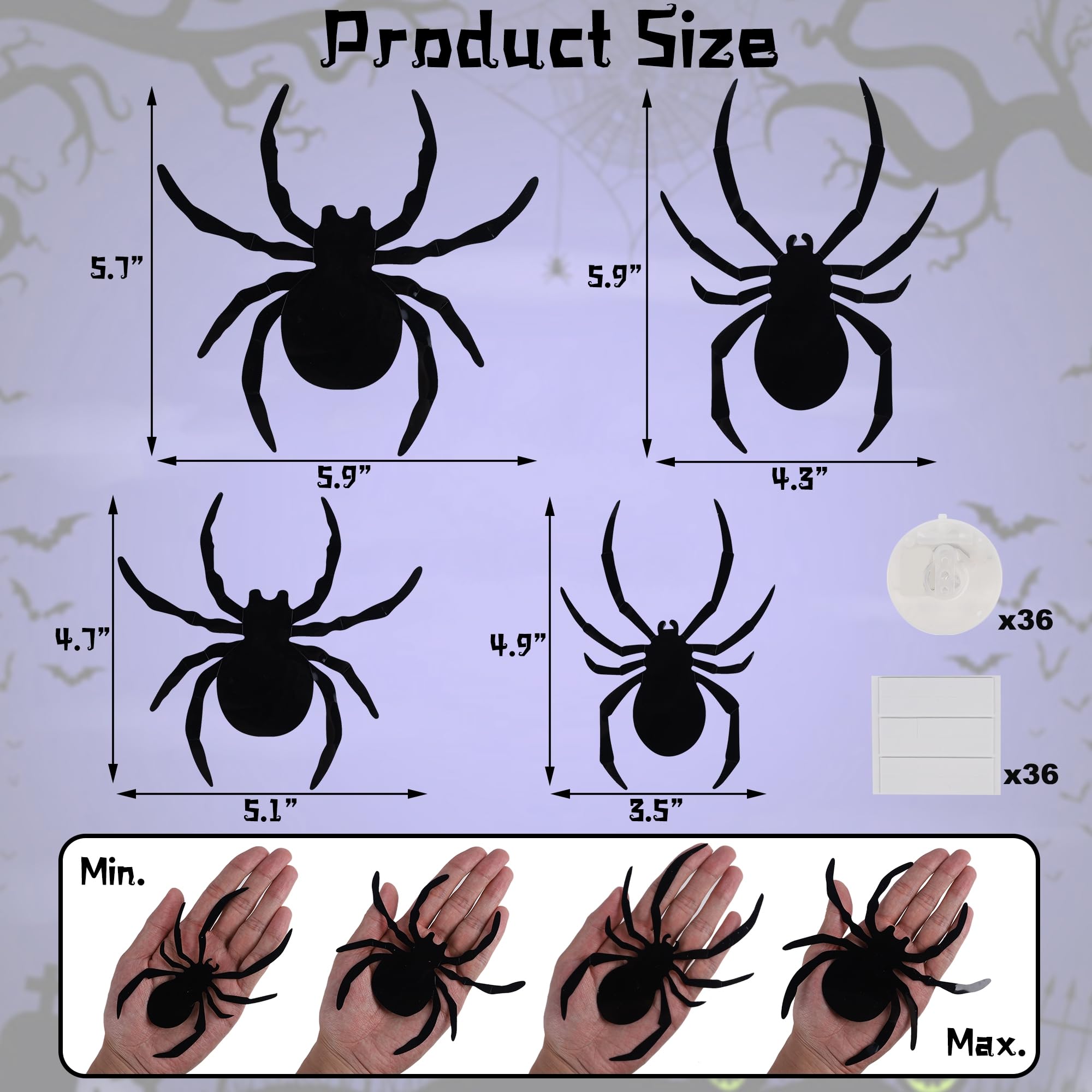 Close-up view of purple LED Halloween spiders