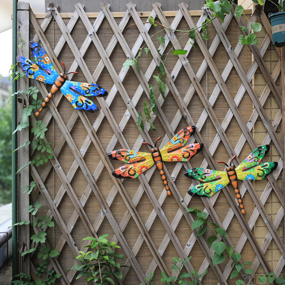 Close-up view of Scwhousi Metal Dragonfly Wall Art showcasing handcrafted design