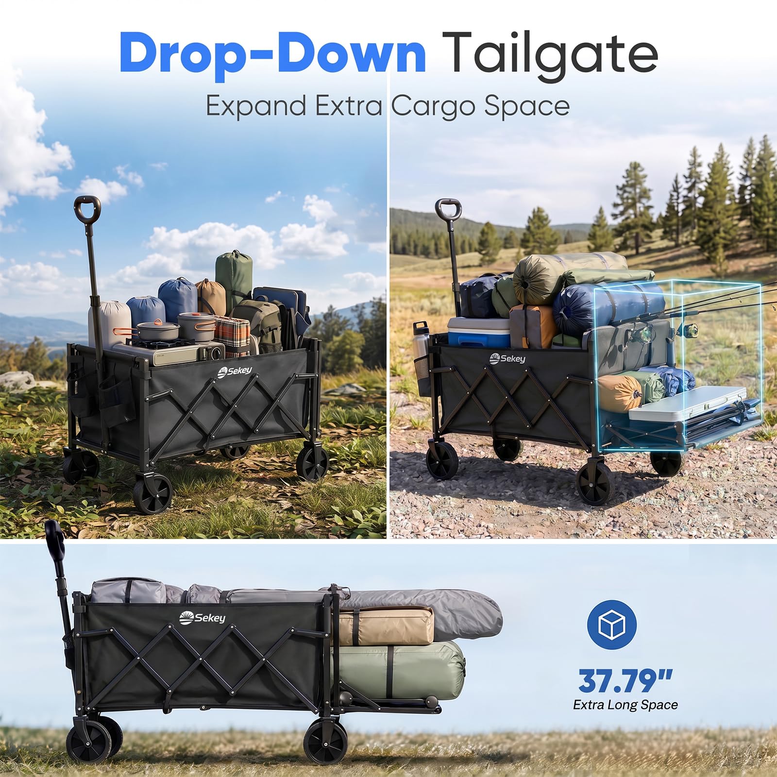Close-up view of Sekey Collapsible Wagon adjustable handle