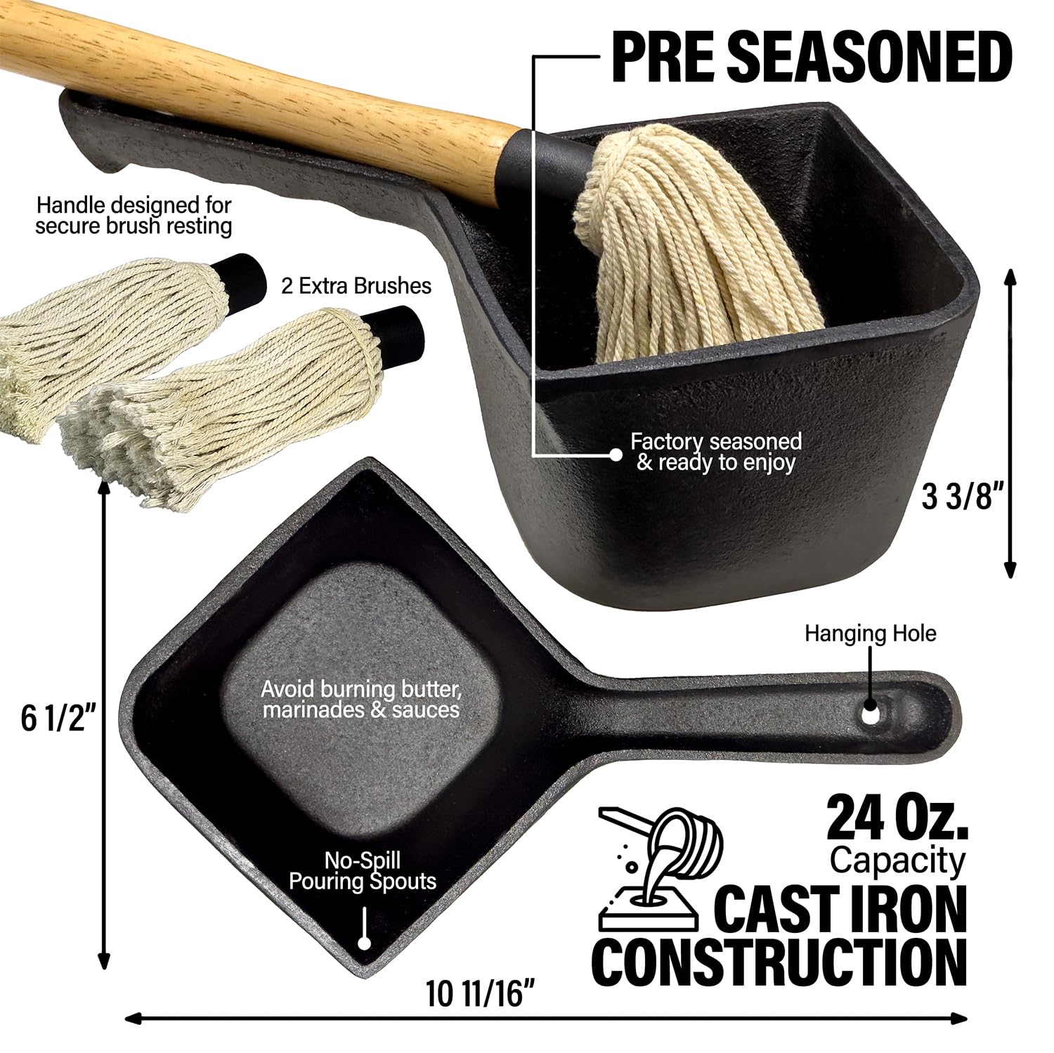 Close-up view of the 18-inch BBQ mop brush with pot