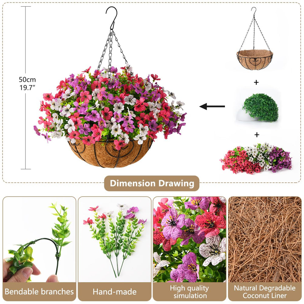 Close-up view of the artificial daisies in hanging basket