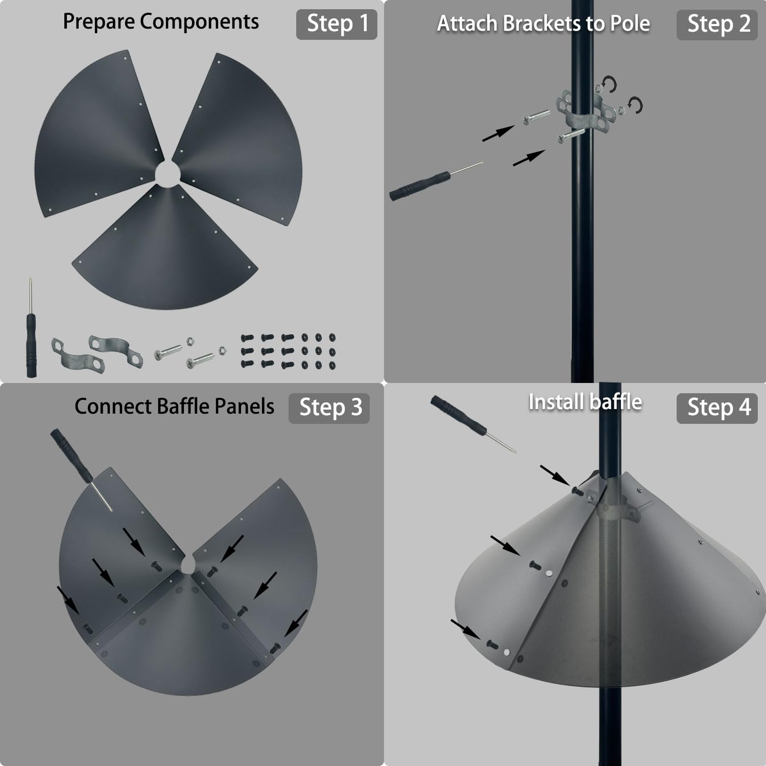 Close-up view of the dynamic pivot connection of the squirrel baffle