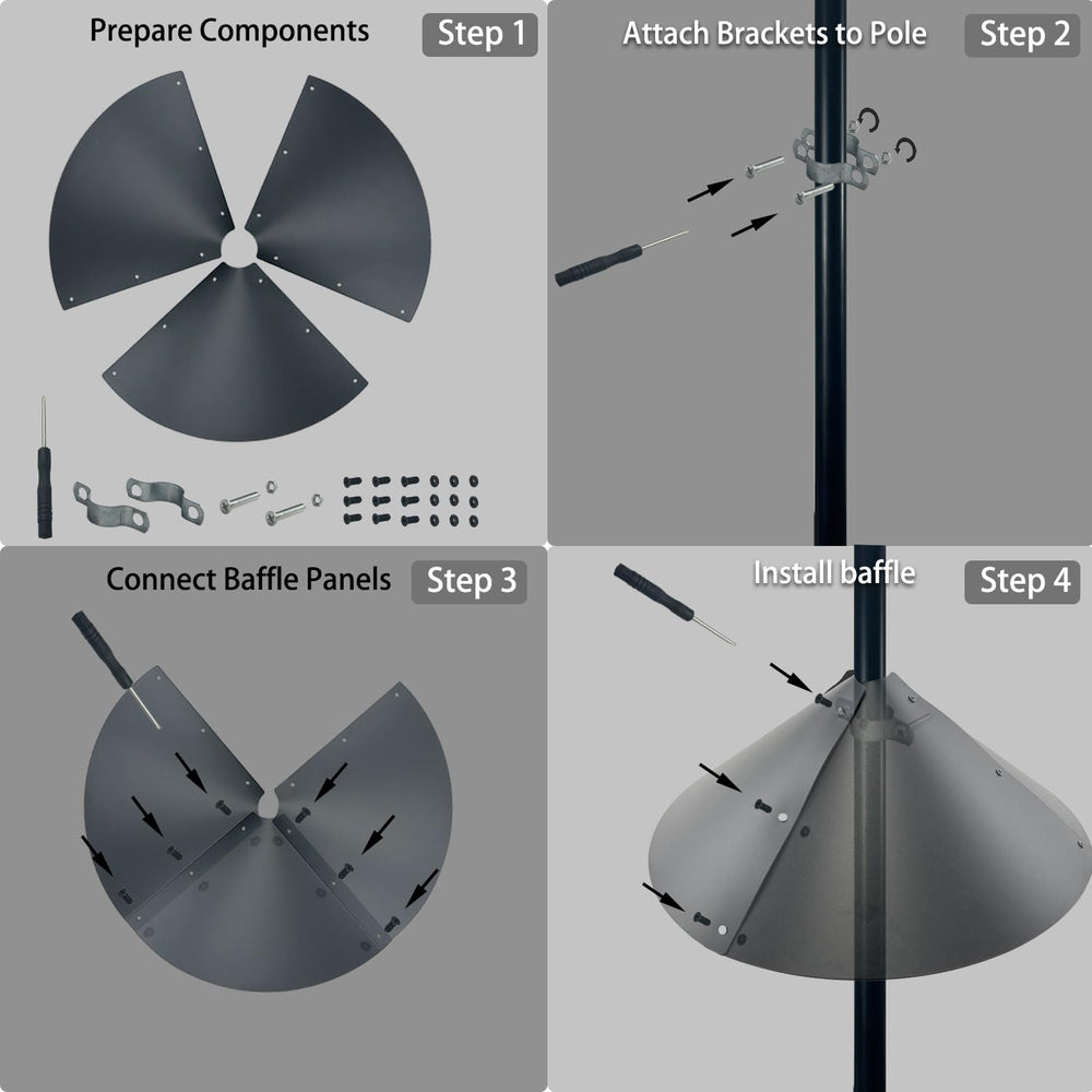 Close-up view of the dynamic pivot connection of the squirrel baffle