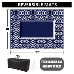 Close-up view of the HUGEAR outdoor rug's boho pattern