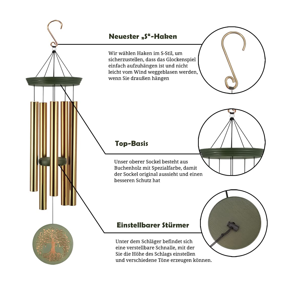 Close-up view of the Tree of Life pendant on the wind chime
