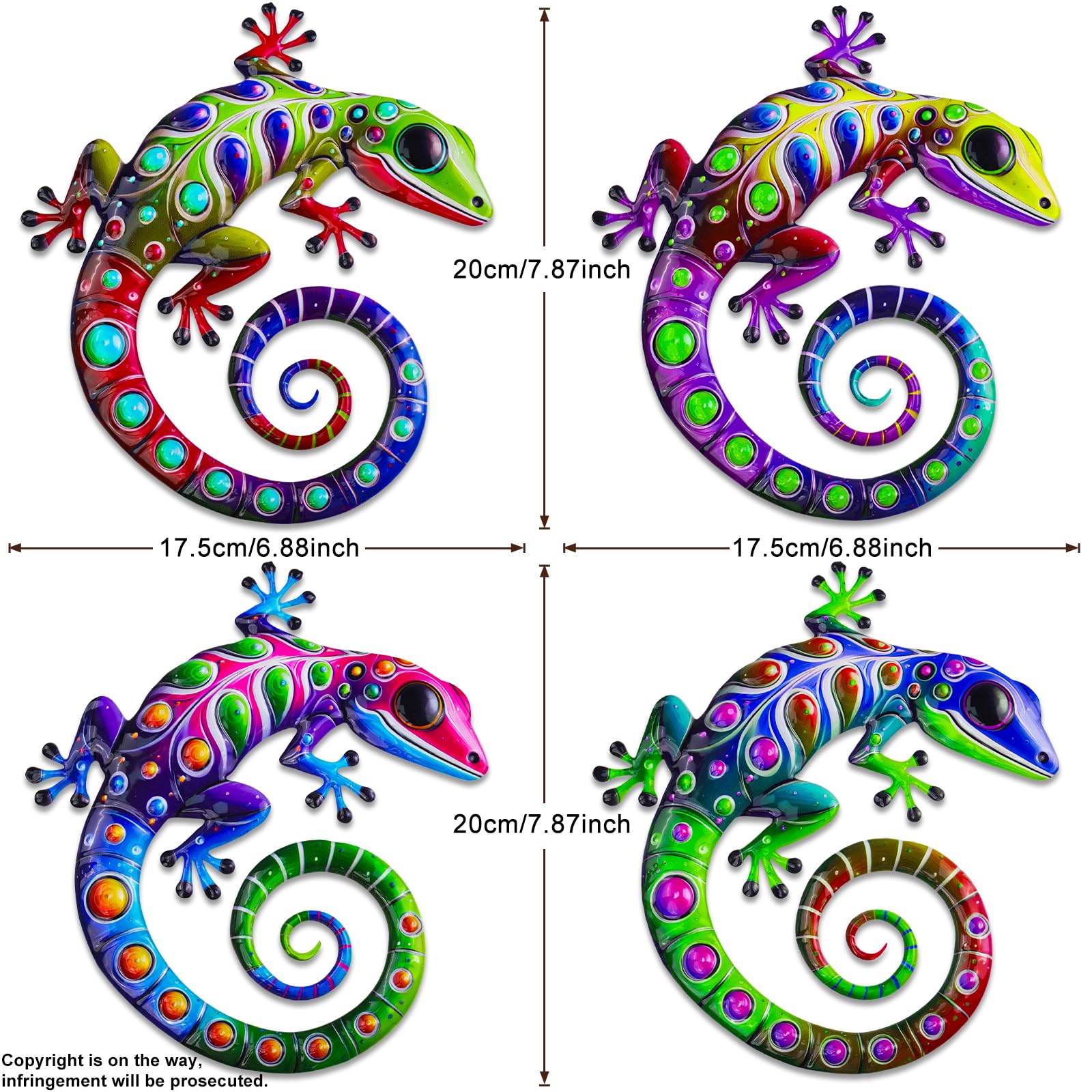 Close-up view of ULENDIS metal gecko with vibrant colours